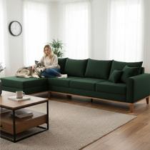 Sofá 4 Lugares Beny com Chaise Esquerdo Suede Verde