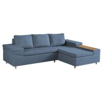 Sofá 4 Lugares Clássico com Chaise Direito Linho Azul - Estofart