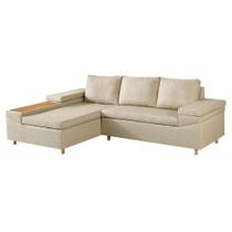 Sofá 4 Lugares Clássico com Chaise Esquerdo Linho Bege Claro Sofá 4 Lugares Clássico com Chaise Esquerdo Linho Bege Claro