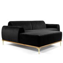 Sofá 4 Lugares com Chaise Base de Madeira Euro 255 cm Veludo Preto - Gran Belo