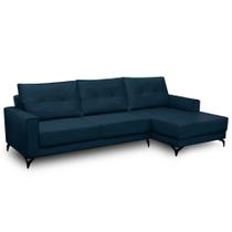 Sofá 4 Lugares Com Chaise Direito 265Cm Soreh F05 Veludo Azul