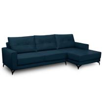 Sofá 4 Lugares com Chaise Direito 285cm Soreh F05 Veludo Azul - Mpozenato Sofá 4 Lugares com Chaise Direito 285cm Soreh F05 Veludo Azul - Mpozenato