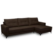 Sofá 4 Lugares com Chaise Direito 285cm Soreh F05 Veludo Marrom - Mpozenato Sofá 4 Lugares com Chaise Direito 285cm Soreh F05 Veludo Marrom - Mpozenato