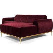 Sofá 4 Lugares com Chaise Direito Para Sala Molino 255 cm D02 Veludo Marsala D-278 - Lyam Decor