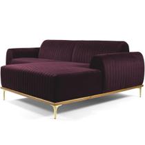 Sofá 4 Lugares com Chaise Direito Para Sala Molino 255 cm D02 Veludo Roxo Grape B-292 - Lyam Decor