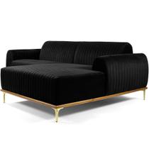 Sofá 4 Lugares com Chaise Direito Para Sala Molino 265 cm D02 Veludo Preto C-300 - Lyam Decor Sofá 4 Lugares com Chaise Direito Para Sala Molino 265 cm D02 Veludo Preto C-300 - Lyam Decor