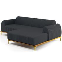 Sofá 4 Lugares com Chaise Direito Sala de Estar Molino 255cm D02 Linho Chumbo D-465 - Lyam Decor