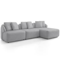 Sofá 4 Lugares com Chaise Direito Sala Living 288cm Arlo F04 Veludo Cinza Lyam Decor Sofá 4 Lugares com Chaise Direito Sala Living 288cm Arlo F04 Veludo Cinza Lyam Decor