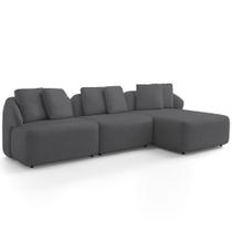 Sofá 4 Lugares com Chaise Direito Sala Living 288cm Arlo F04 Veludo Grafite Lyam Decor Sofá 4 Lugares com Chaise Direito Sala Living 288cm Arlo F04 Veludo Grafite Lyam Decor