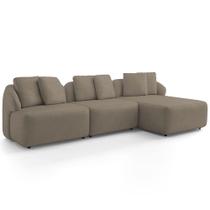 Sofá 4 Lugares com Chaise Direito Sala Living 294cm Arlo F04 Veludo Marrom Claro - Lyam Decor
