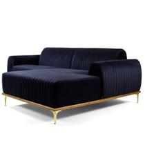 Sofá 4 Lugares com Chaise Esquerdo Base de Madeira Euro 255 cm Veludo Azul - Gran Belo