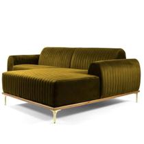 Sofá 4 Lugares com Chaise Esquerdo Base de Madeira Euro 265 cm Veludo Mostarda - Gran Belo