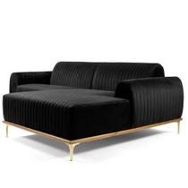 Sofá 4 Lugares com Chaise Esquerdo Base de Madeira Euro 265 cm Veludo Preto - Gran Belo