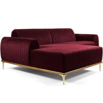 Sofá 4 Lugares com Chaise Esquerdo Para Sala Molino 255cm D02 Veludo Marsala C-278 - Lyam Decor Sofá 4 Lugares com Chaise Esquerdo Para Sala Molino 255cm D02 Veludo Marsala C-278 - Lyam Decor