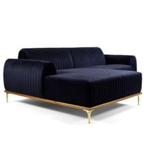 Sofá 4 Lugares com Chaise Esquerdo Para Sala Molino 265cm D02 Veludo Azul Marinho B-287 - Lyam Decor