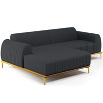 Sofá 4 Lugares com Chaise Esquerdo Sala de Estar Molino 265cm D02 Linho Chumbo D-465 - Lyam Decor