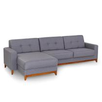 Sofá 4 Lugares com Chaise Herval Safira Linho Cinza, 300 cm