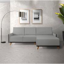 Sofá 4 Lugares com Chaise Lado Direito 258cm material sintético Geribá Cinza/Preto Sofá 4 Lugares com Chaise Lado Direito 258cm material sintético Geribá Cinza/Preto