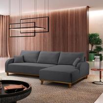 Sofá 4 Lugares com Chaise Lado Direito 300cm em Veludo Mercúrio