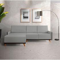 Sofá 4 Lugares com Chaise Lado Esquerdo 258cm em material sintético Geribá Cinza/Preto
