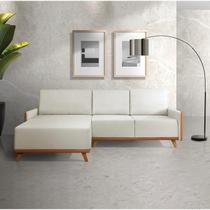 Sofá 4 Lugares com Chaise Lado Esquerdo 258cm material sintético Geribá Bege/Paçoca Sofá 4 Lugares com Chaise Lado Esquerdo 258cm material sintético Geribá Bege/Paçoca
