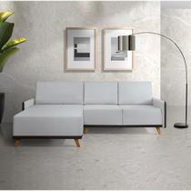 Sofá 4 Lugares com Chaise Lado Esquerdo 258cm material sintético Geribá Cinza Claro/Preto Sofá 4 Lugares com Chaise Lado Esquerdo 258cm material sintético Geribá Cinza Claro/Preto