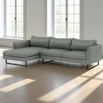 Sofá 4 Lugares com Chaise Lado Esquerdo e Revestimento em material sintético Cinza Médio