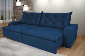 Sofá 4 Lugares Com Pillow Retrátil e Reclinável 2,30m Ravi Veludo Azul Marinho - Rifletti Estofados