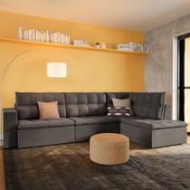 Sofá 4 Lugares Conyers com Chaise Direito Veludo Cinza Sofá 4 Lugares Conyers com Chaise Direito Veludo Cinza