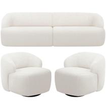 Sofá 4 Lugares Curvo Orgânico Com 02 Poltronas Living 280cm Barolo L06 Bouclê Branco Sofá 4 Lugares Curvo Orgânico Com 02 Poltronas Living 280cm Barolo L06 Bouclê Branco