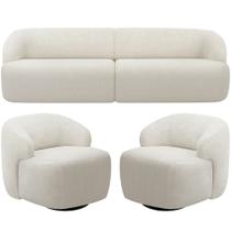 Sofá 4 Lugares Curvo Orgânico com 02 Poltronas Para Sala Living 280cm Barolo L06 Bouclê Off White - Lyam Decor