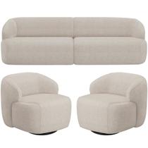 Sofá 4 Lugares Curvo Orgânico com 02 Poltronas Para Sala Living 280cm Barolo L06 Linho Bege TC1-102 - Lyam Decor