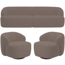 Sofá 4 Lugares Curvo Orgânico com 02 Poltronas Para Sala Living 280cm Barolo L06 Veludo Marrom - Lyam Decor Sofá 4 Lugares Curvo Orgânico com 02 Poltronas Para Sala Living 280cm Barolo L06 Veludo Marrom - Lyam Decor