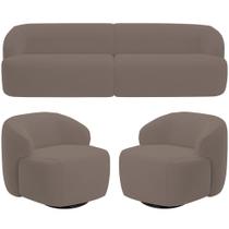 Sofá 4 Lugares Curvo Orgânico com 02 Poltronas Para Sala Living 280cm Barolo L06 Veludo Marrom - Lyam Decor