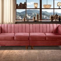Sofá 4 Lugares Decoração Retrô Clássico Realeza Chesterfield Rosa