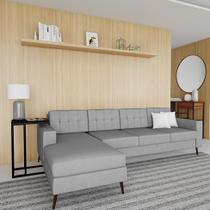 Sofá 4 Lugares Happpy com Chaise Esquerdo Pé Palito Linho Cotton Cinza Sofá 4 Lugares Happpy com Chaise Esquerdo Pé Palito Linho Cotton Cinza