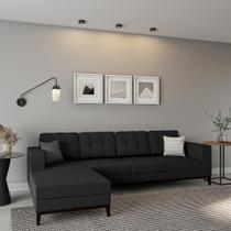 Sofá 4 Lugares Happy com Chaise Esquerdo Pés e Base em Madeira Linho Cotton Grafite Sofá 4 Lugares Happy com Chaise Esquerdo Pés e Base em Madeira Linho Cotton Grafite