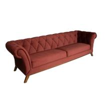 Sofá 4 Lugares Império Veludo Marrom e Amadeirado