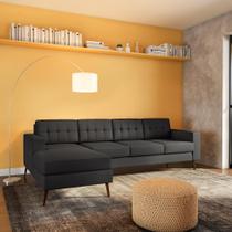 Sofá 4 Lugares Laos com Chaise Esquerdo Pé Palito Linho Cotton Grafite Escuro Sofá 4 Lugares Laos com Chaise Esquerdo Pé Palito Linho Cotton Grafite Escuro