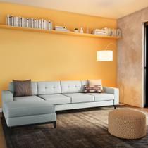 Sofá 4 Lugares Leave com Chaise Esquerdo Pés e Base em Madeira Linho Cotton Cinza