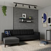 Sofá 4 Lugares Leave com Chaise Esquerdo Pés e Base em Madeira Linho Cotton Grafite
