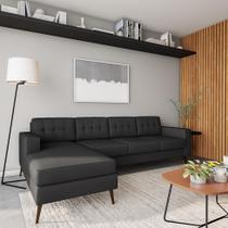 Sofá 4 Lugares Líbia com Chaise Esquerdo Pé Palito Linho Cotton Grafite Escuro Sofá 4 Lugares Líbia com Chaise Esquerdo Pé Palito Linho Cotton Grafite Escuro