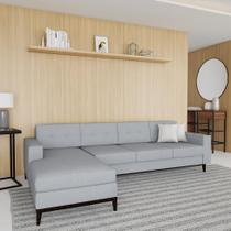 Sofá 4 Lugares Life com Chaise Esquerdo Pés e Base em Madeira Linho Cotton Cinza