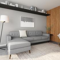 Sofá 4 Lugares Live com Chaise Esquerdo Pé Palito Linho Cotton Cinza Sofá 4 Lugares Live com Chaise Esquerdo Pé Palito Linho Cotton Cinza