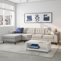 Sofá 4 Lugares Live com Chaise Esquerdo Pé Palito Linho Cotton Cru