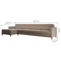 Sofá 4 Lugares Living com Chaise Esquerdo Pés e Base em Madeira Linho Cotton Bege