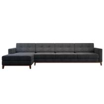 Sofá 4 Lugares Living com Chaise Esquerdo Pés e Base em Madeira Linho Cotton Grafite