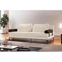 Sofa 4 Lugares Living Goya Tecido Boucle Italiano Marfim 240 Cm Braço Couro Híbrido Espresso Móveis Bege Marfim