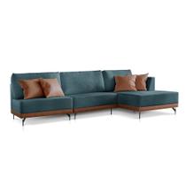 Sofá 4 Lugares Luxo Modulado Linho Azul 2,60m