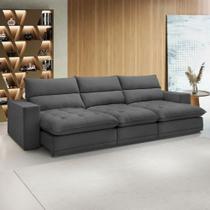 Sofá 4 Lugares Martinho Retrátil Veludo Cinza - Celflex Sofá 4 Lugares Martinho Retrátil Veludo Cinza - Celflex